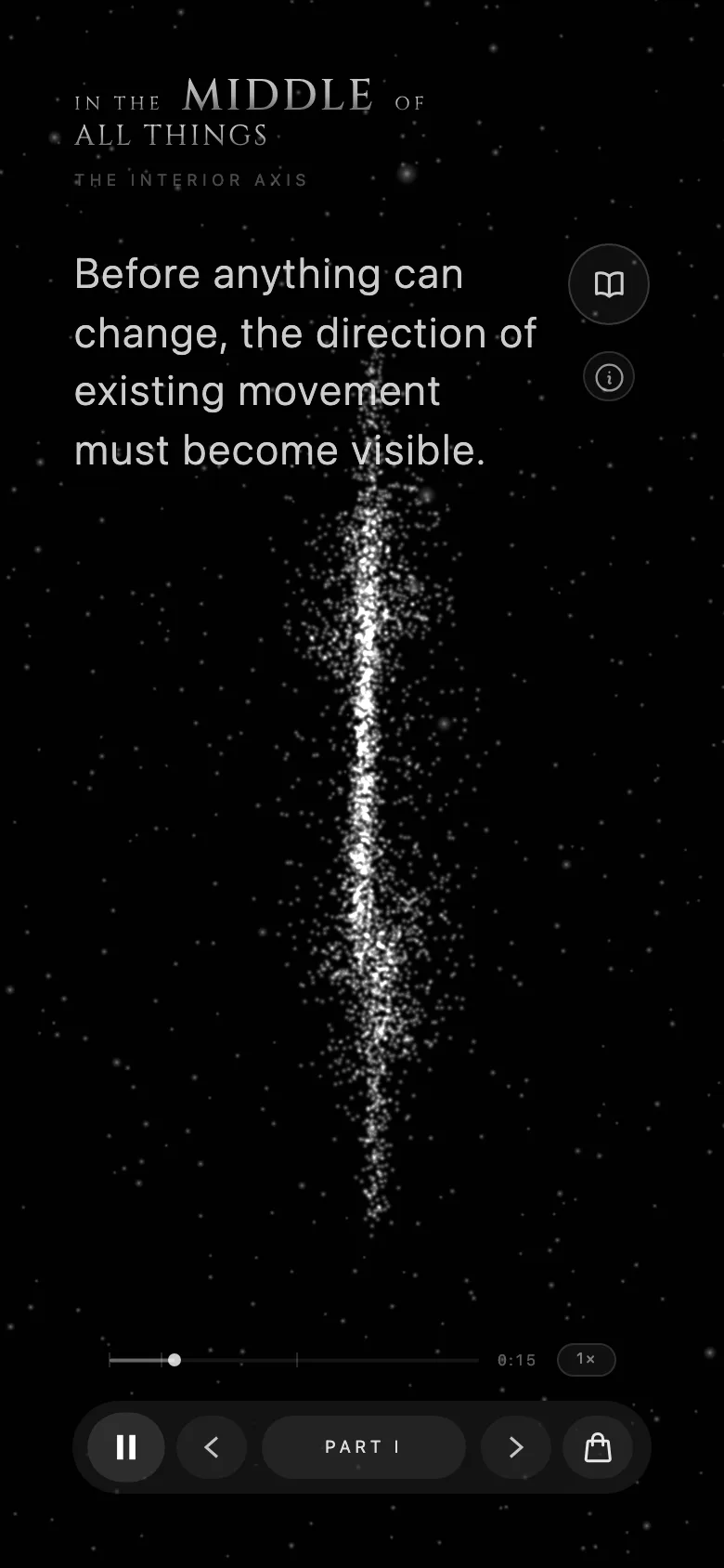 On a phone: a vertical axis of particles under the line about the direction of movement