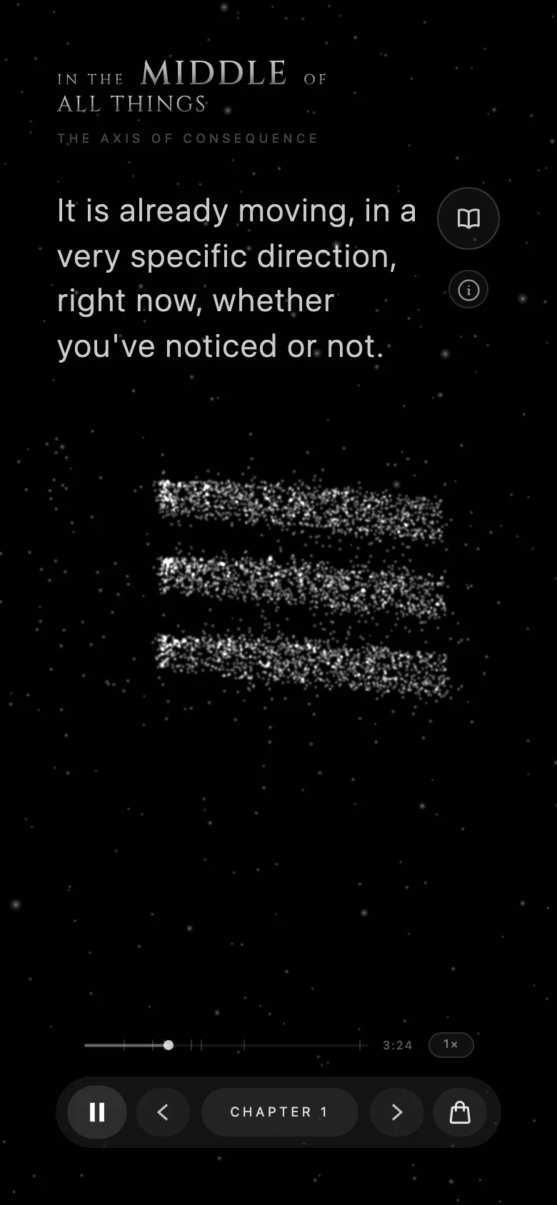 On a phone: three flowing channels of particles under a line about momentum