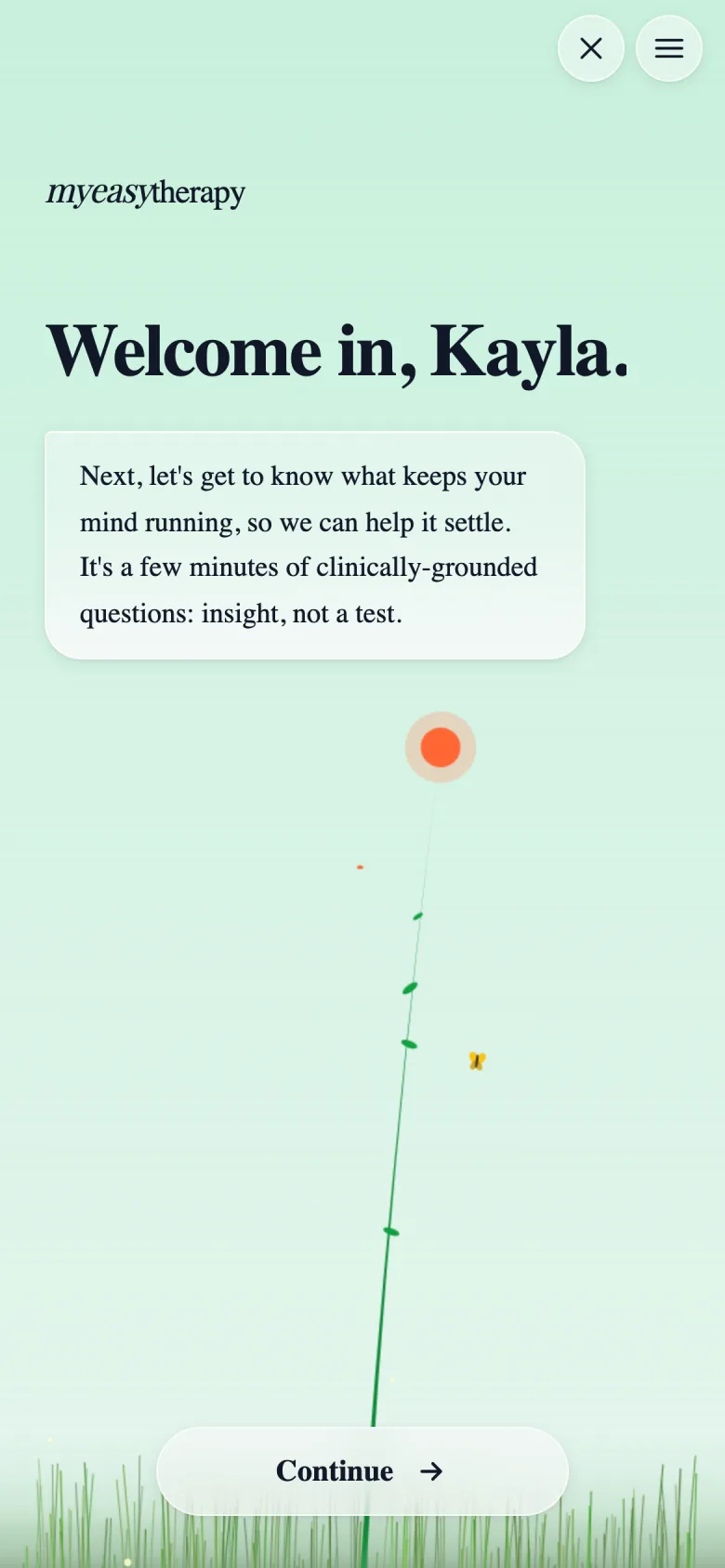 The app's onboarding, welcoming the user into the Neuro-Sensitivity Profile