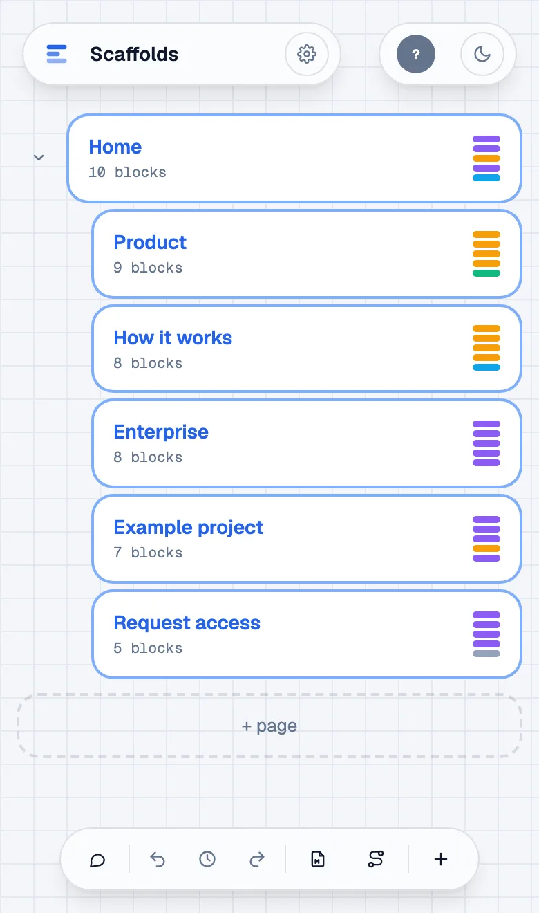The same Scaffolds project rendered as a phone-first hierarchy