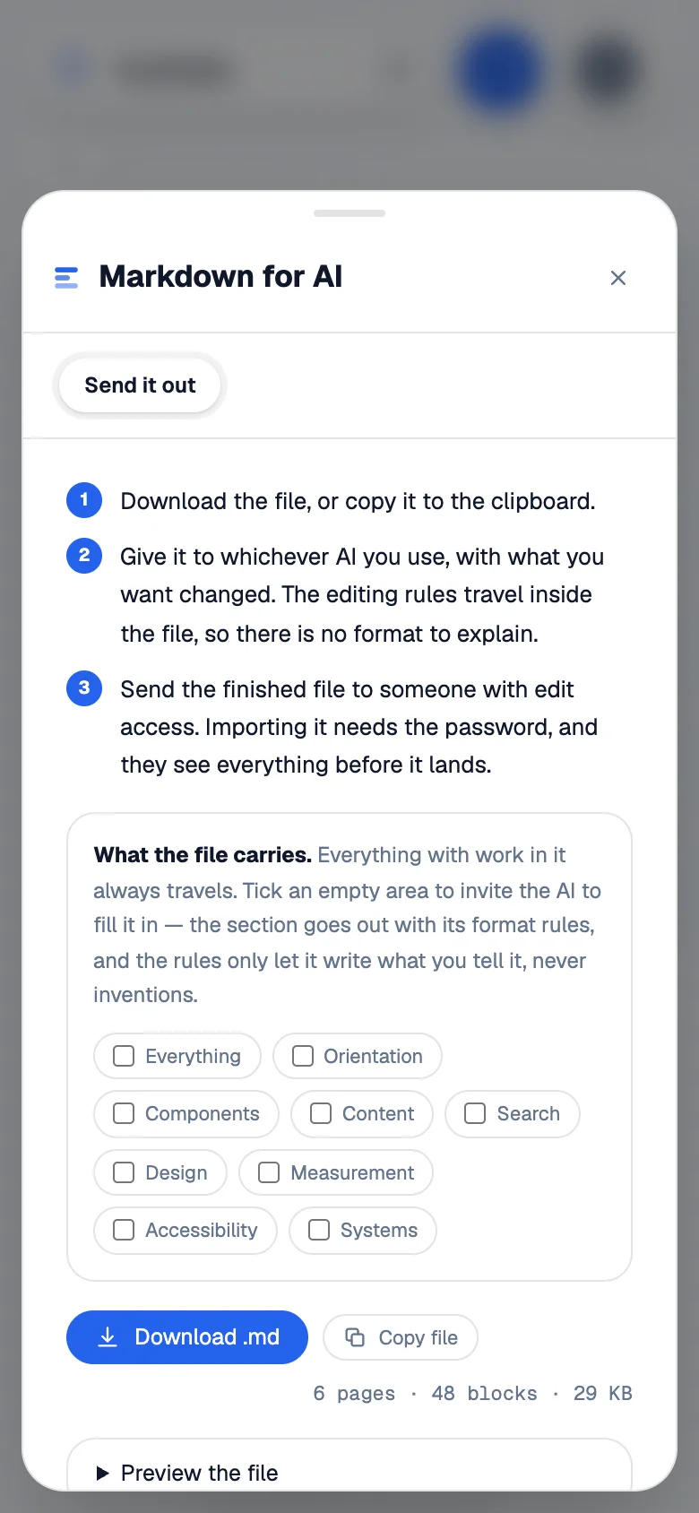 Markdown for AI on a phone: download the whole project and hand it to any AI