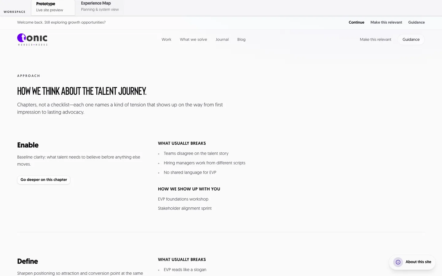 How we think about the talent journey: Enable, Define and the chapters that follow